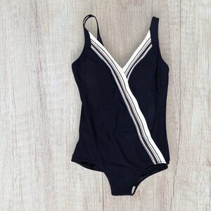 MARYAN MEHLHORN Slimming Soft Cup Swimsuit Black Metallic Gold Silver US 14 C
